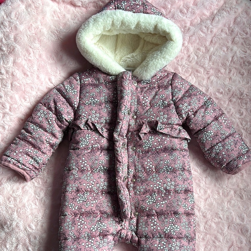 Nicole Miller New York Floral Pink Baby Snowsuit with Hood